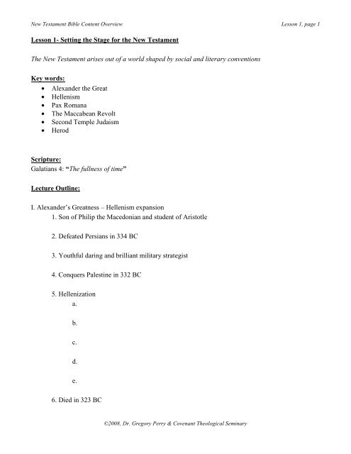 Lesson 1 study guide - Covenant Theological Seminary