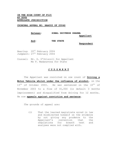 Download Somal Shivnesh Sharma v State Judgement - Law Fiji