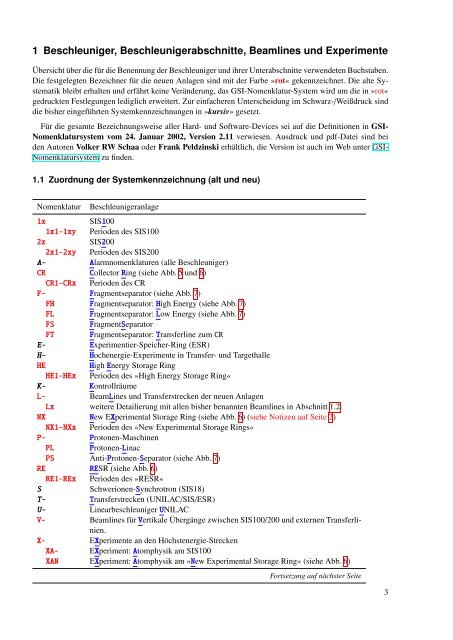Nomenklaturen fÃ¼r die HE-StrahlfÃ¼hrungen der neuen ... - BEL - GSI