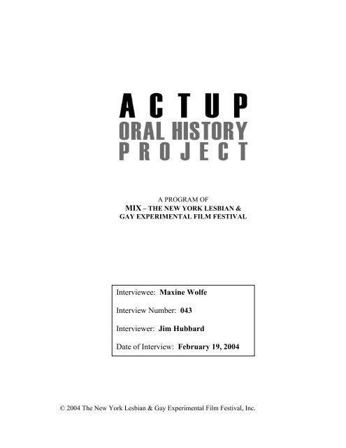 Maxine Wolfe Interview - ACTUP Oral History Project