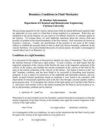 Boundary Conditions in Fluid Mechanics - Clarkson University