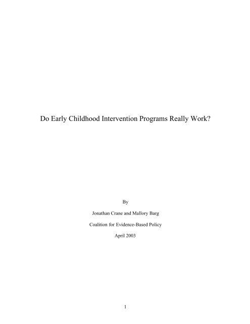 Do Early Childhood Intervention Programs Really Work? - Social ...