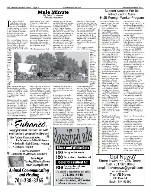 October/Nov 2011 - The Valley Equestrian Newspaper