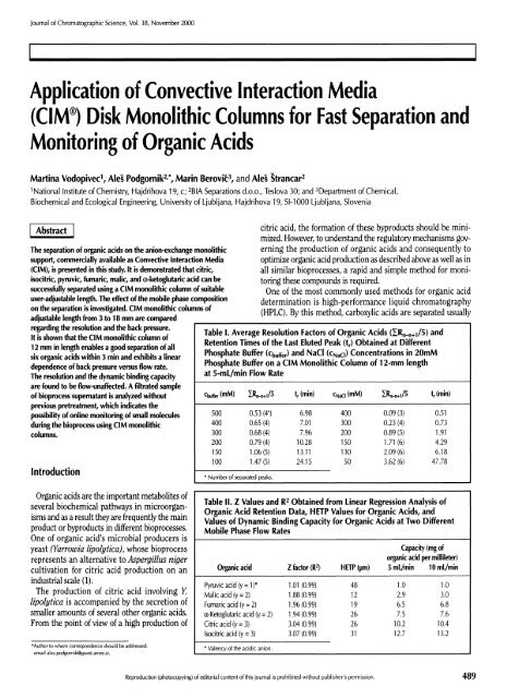 Application of Convective Interaction Media (CIM®) Disk Monolithic ...