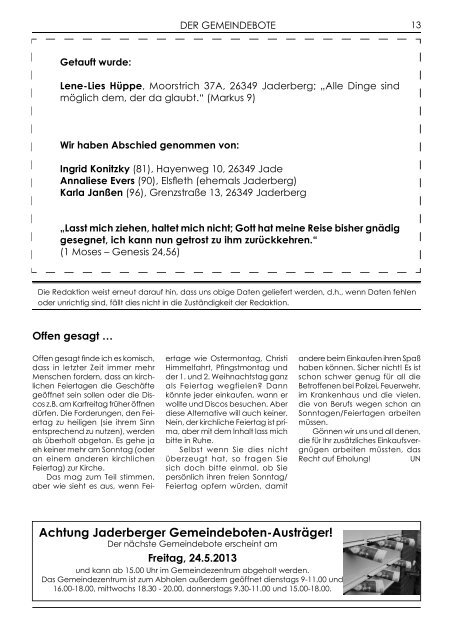 Gemeindebote Nr. 135 vom Mai 2013 - Evangelisch-lutherische ...