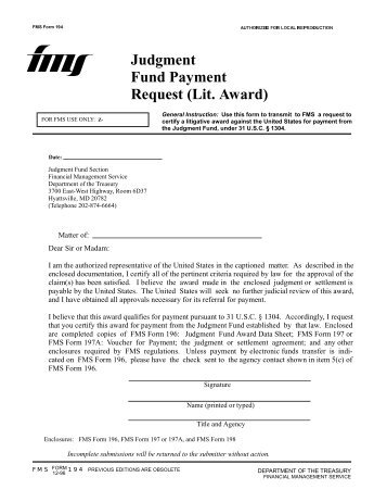 Judgment Fund Payment Request - Financial Management Service ...