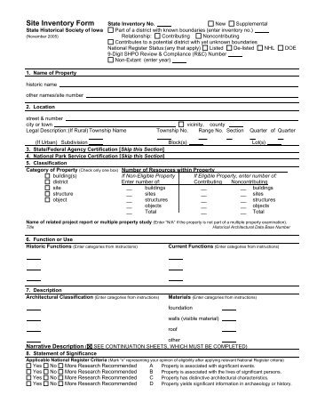 Site Inventory Form - State Historical Society of Iowa