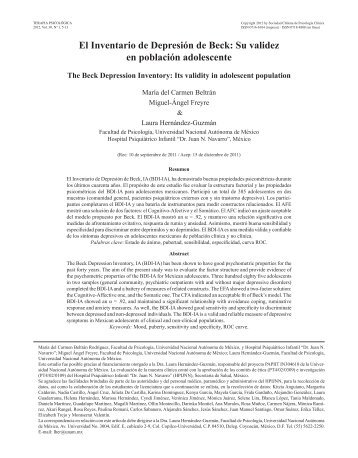 El Inventario de DepresiÃ³n de Beck: Su validez en ... - SciELO