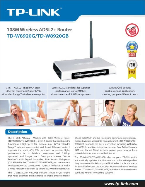 TD-W8920G/TD-W8920GB 108M Wireless ADSL2+ Router