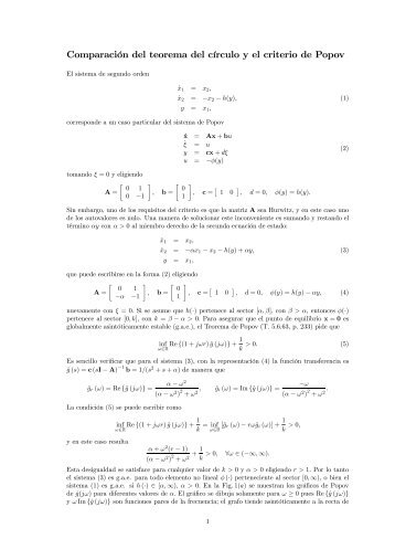 ComparaciÃ³n del teorema del cÃ­rculo y el criterio de Popov