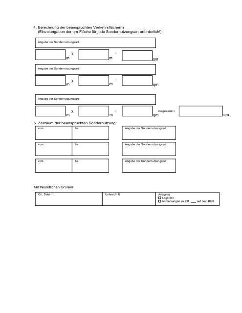 Antrag auf Genehmigung einer Sondernutzung mit Erfordernis einer ...