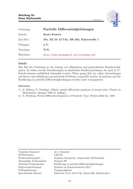 Kommentiertes Vorlesungsverzeichnis WS 2010/2011