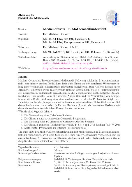 Kommentiertes Vorlesungsverzeichnis WS 2010/2011