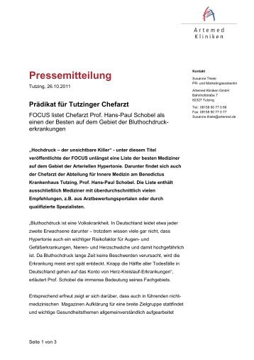 VollstÃ¤ndige Pressemitteilung - Benedictus Krankenhaus Tutzing