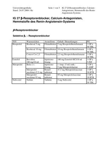 IG 27 β-Rezeptorenblocker, Calcium-Antagonisten, Hemmstoffe des ...