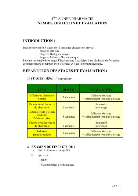 repartition des stages et evaluation - medramo