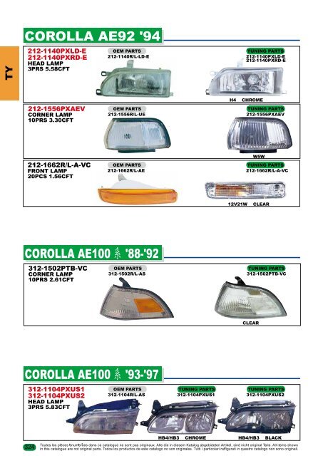 corolla ae92 '94 corolla ae100系 '88-'92 corolla ae100系 ' - Depo