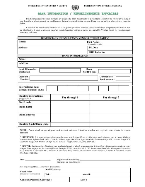 Bank Information Form