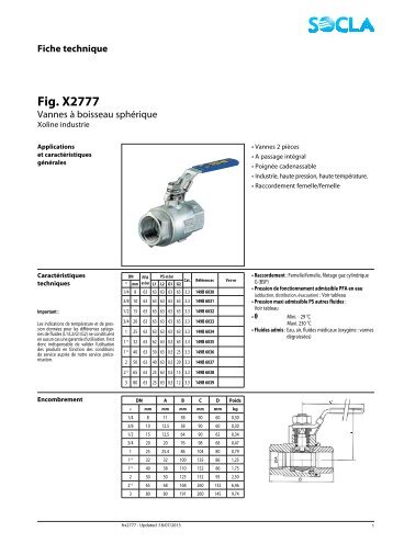 Fiche technique Fig. X2777 - SOCLA