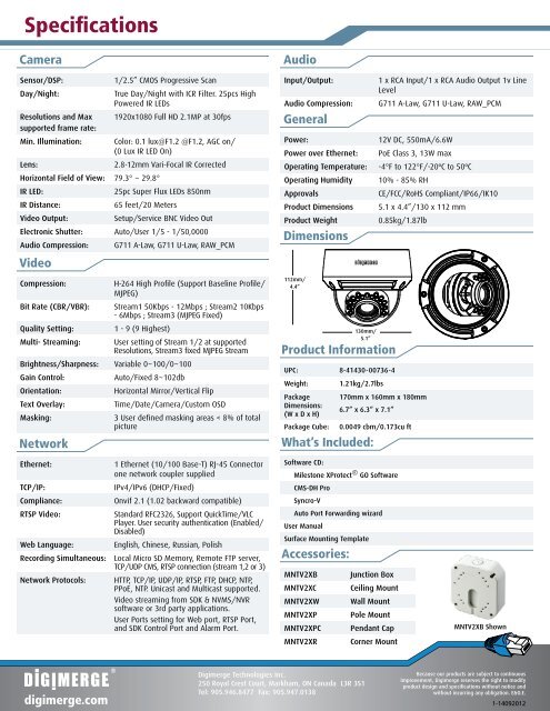 DNV14TL2 spec sheet - Digimerge