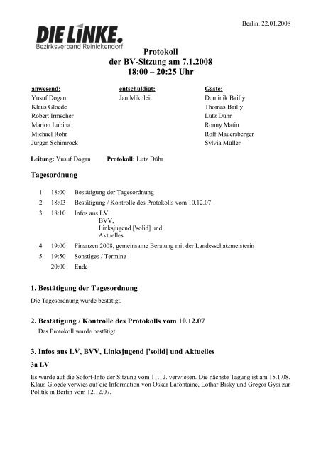 Protokoll der BV-Sitzung vom 7.1.2008 (pdf) - DIE LINKE ...