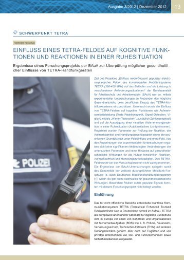 Einfluss eines TETRA-Feldes auf kognitive Funktionen und