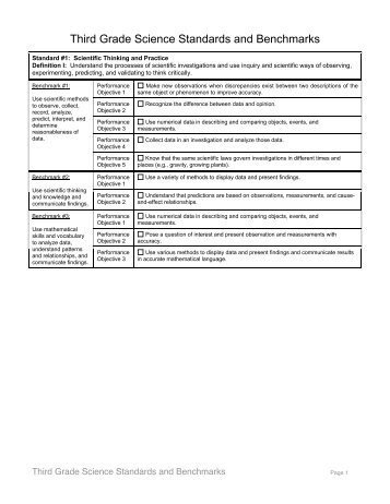 Third Grade Science Standards and Benchmarks