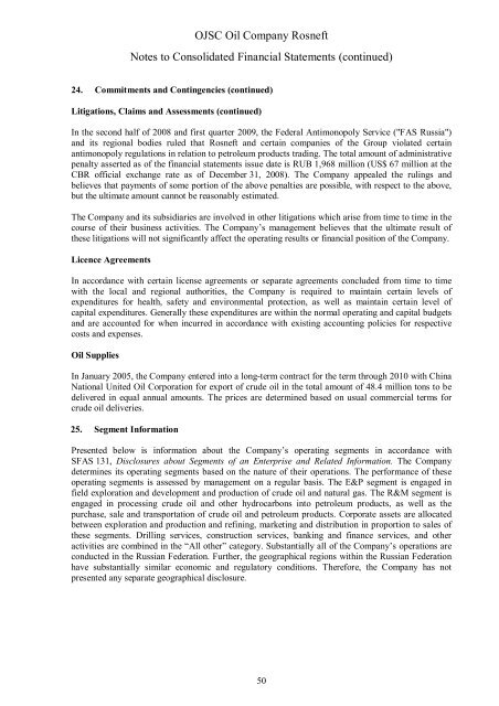 OJSC Oil Company Rosneft Consolidated Financial Statements