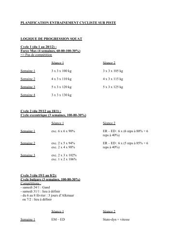 PLANIFICATION ENTRAINEMENT CYCLISTE SUR ... - Haut et Fort