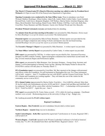 Approved FFA Board Minutes â March 11, 2011 - Pa FFA