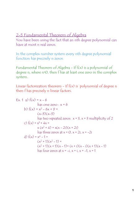 2-5 Fundamental Theorem of Algebra