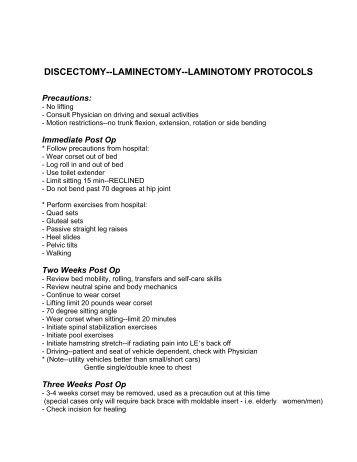 discectomy--laminectomy--laminotomy protocols - Premier Bone ...
