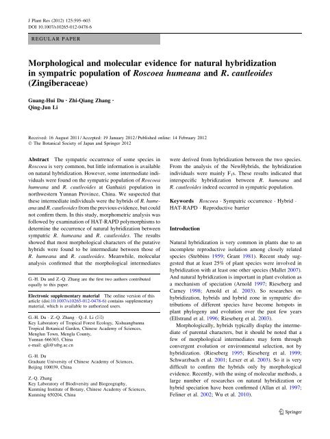 Morphological and molecular evidence for natural hybridization in ...