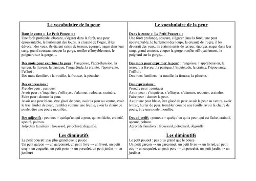 Le vocabulaire de la peur