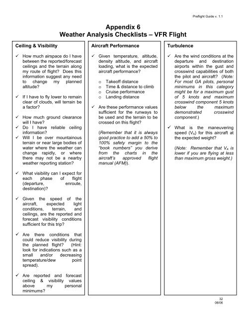 Appendix 6 Weather Analysis Checklists A Vfr Flight Faa