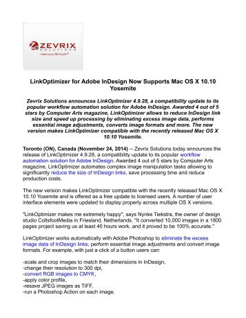 LinkOptimizer for Adobe InDesign Now Supports Mac OS X 10.10 Yosemite