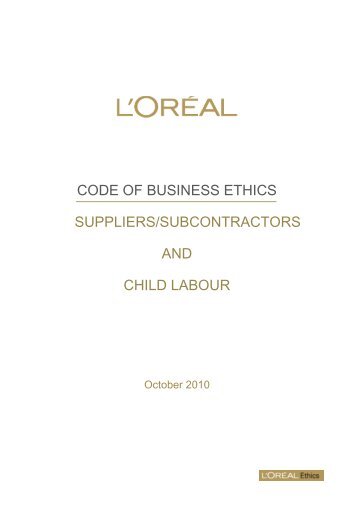 Suppliers / Subcontractors and Child Labour - L'Oréal