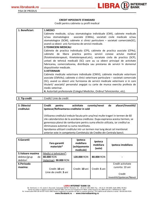 FISA DE PRODUS CREDIT HIPOCRATE ... - Doriot Dent (Ro)