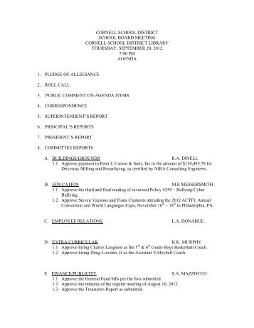 September 20, 2012 Board Meeting Agenda - Cornell School District