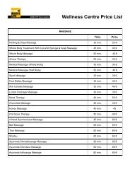 Wellness Centre Price List