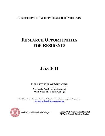 research opportunities for residents - Weill Cornell Department of ...