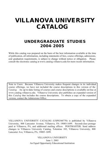villanova university catalog undergraduate studies 2004- 2005