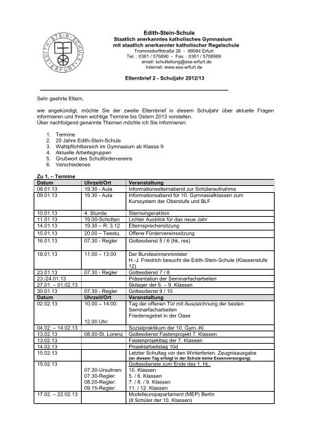 2. Elternbrief Schuljahr 2012/2013 - Edith Stein Schule