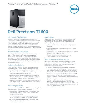 Dell Precision T1600 Workstation Spec Sheet