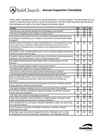 Building Inspection Checklist (Annual) - Ministry Advantage