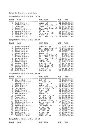 Kamas to Evanston Road Race Competitive Citizen Men, 18-29 ...