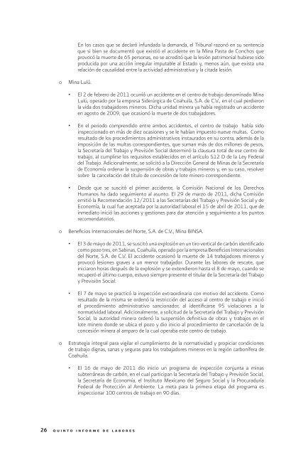 quinto informe de labores - SecretarÃ­a del Trabajo y PrevisiÃ³n Social