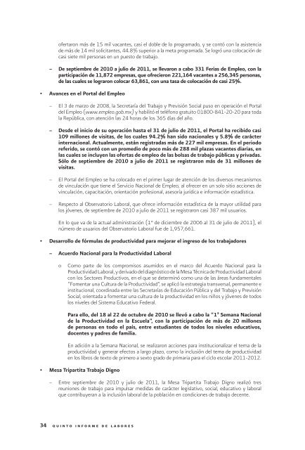 quinto informe de labores - SecretarÃ­a del Trabajo y PrevisiÃ³n Social