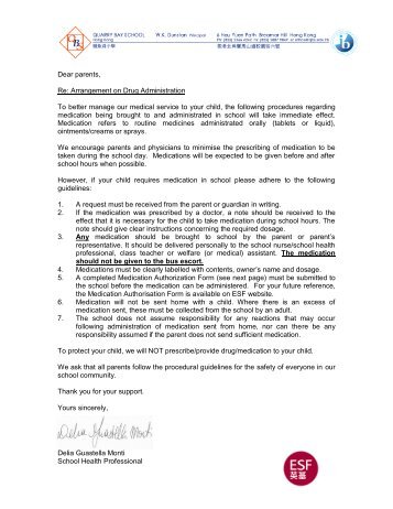 Letter & Medication Authorisation Form.pdf - Quarry Bay School