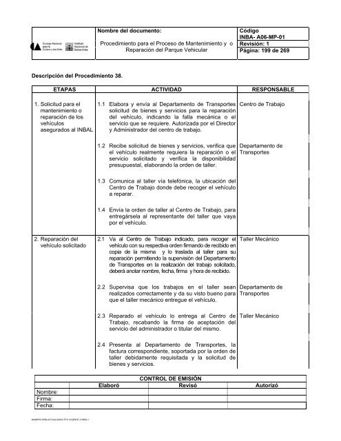 Procedimiento para el proceso de mantenimiento y/o reparaciÃ³n del ...